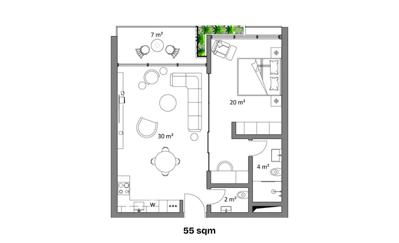 One Bedroom Deluxe floor plan